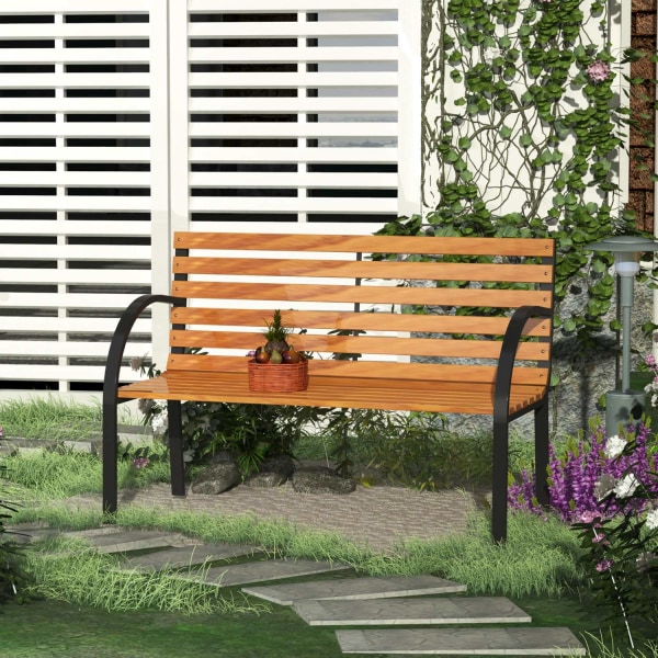 Garden Bench Park Bench 2-Sits Garden Steel + Natural Furu B122
