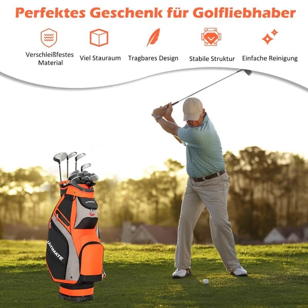 Let golftaske med 14 rumdelere i fuld længde, sort/rød