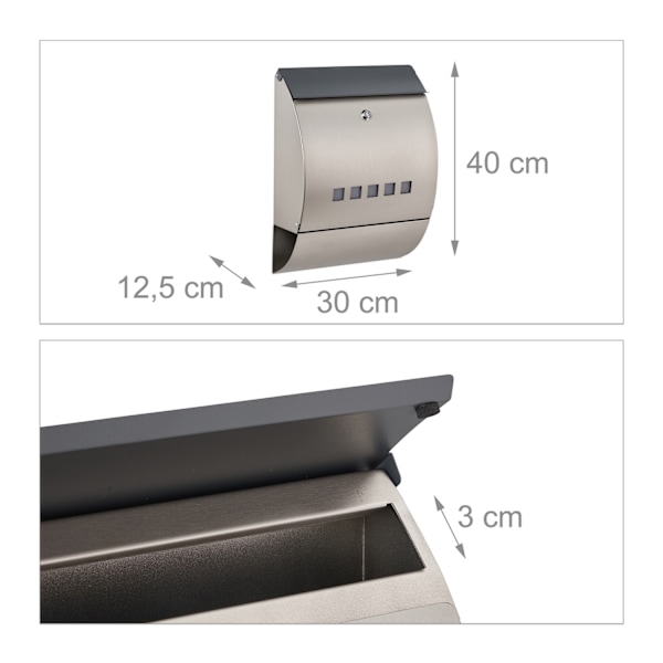 Postkasse i rustfrit stål med magasinrum