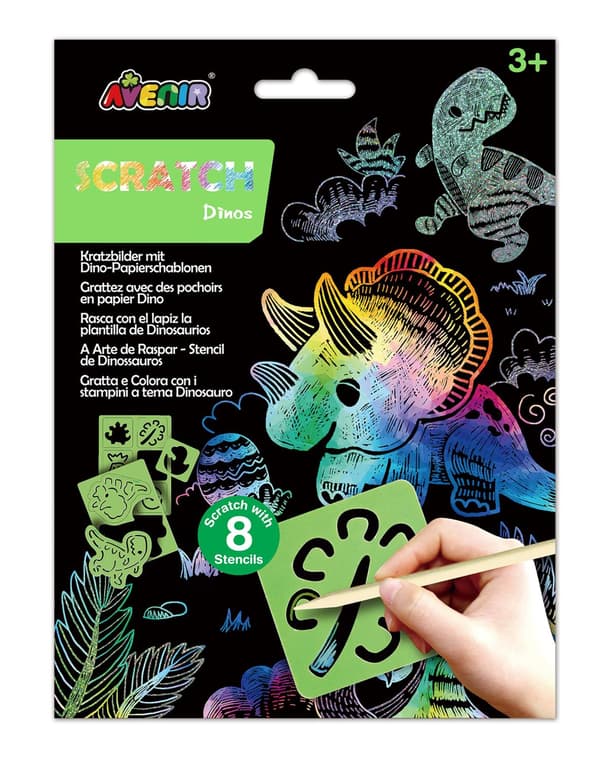 Avenir Scratch Sæt Med Stencil: Dinos