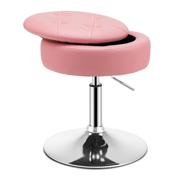Makeup taburet med opbevaringsplads 360° roterende skammel lavet af imiteret læder pink
