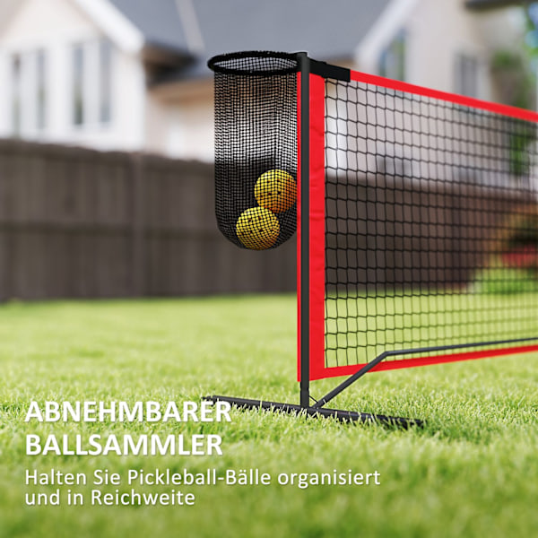 Pickleball Net Portable Set 6,7 m Pickleball System med nät, Court Marking Set, bollsamlare, fyra bollar och bärväska för utomhusbruk, uppfart