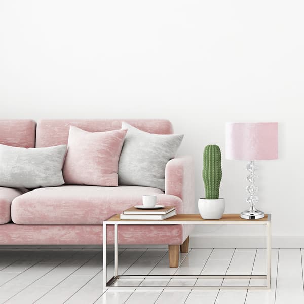Bordlampe i krystal og fløjlsrosa