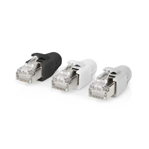 RJ45-stik | RJ45 Pass Through | Fast/strenget FTP CAT6a | Lige | Guldplateret | 10 stk. | PVC | Grå / Hvid / Sort | Box