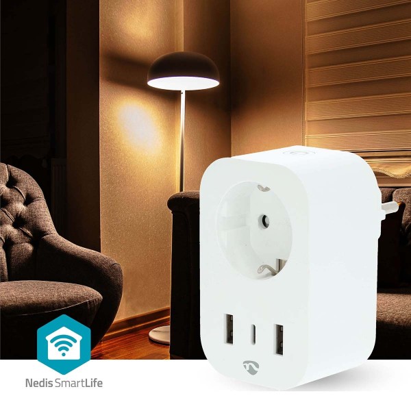 SmartLife Älypistorasia | Wi-Fi | IP21 | Virtamittari | 3680 W | Type F (CEE 7/7) / 1x USB-C™ / 2x USB | 0 - 55 °C | Android™ / IOS | Valkoinen | 1 kp