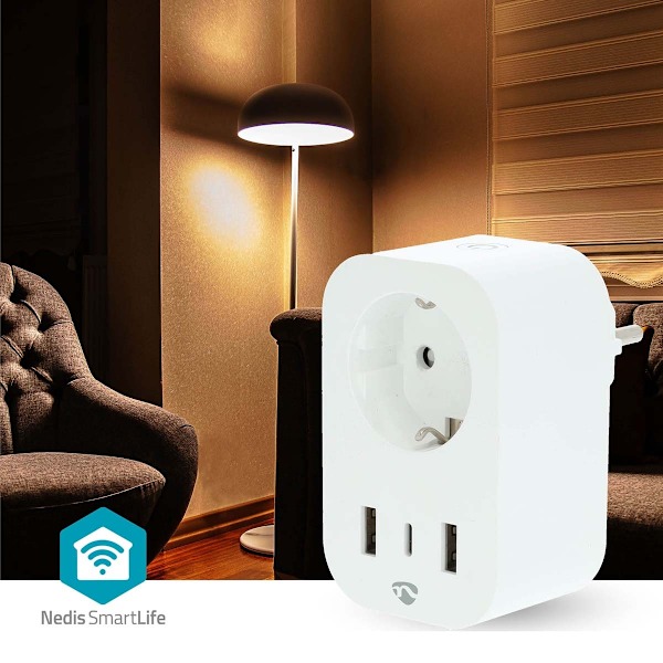 SmartLife Smart Plug | Wi-Fi | IP21 | Effektmåler | 3680 W | Type F (CEE 7/7) / 1x USB-C™ / 2x USB | 0 - 55 °C | Android™ / IOS | Hvid | 1 stk.