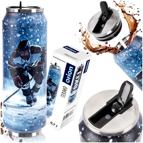 Rejsekrus 700 ml, rustfrit stål, hockeydesign