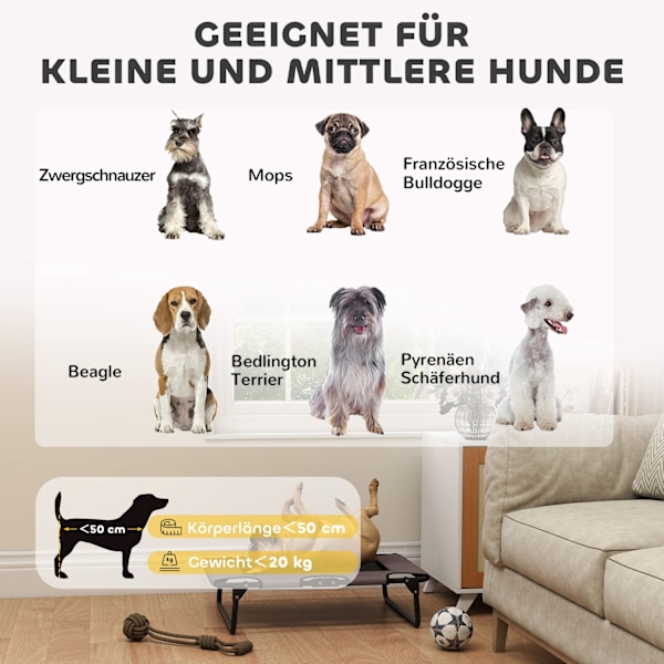 Forhøjet hundeseng Sammenklappelig kæledyrsseng Udendørs hundeseng med meshdesign Åndbar til små og mellemstore hunde Kaffe Oxford 75 x 51 x 18 cm |