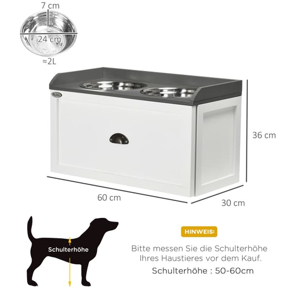 Hundeskål Med Skuffe 2X2L Forhøjet Rustfrit Stål Foderstation Til Katte/Hunde, Hvid