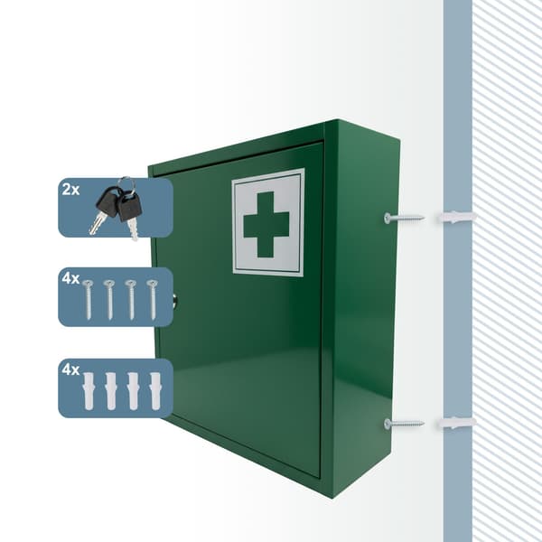 Låsbart medicinskåp, 3 hyllor, väggmonterbart