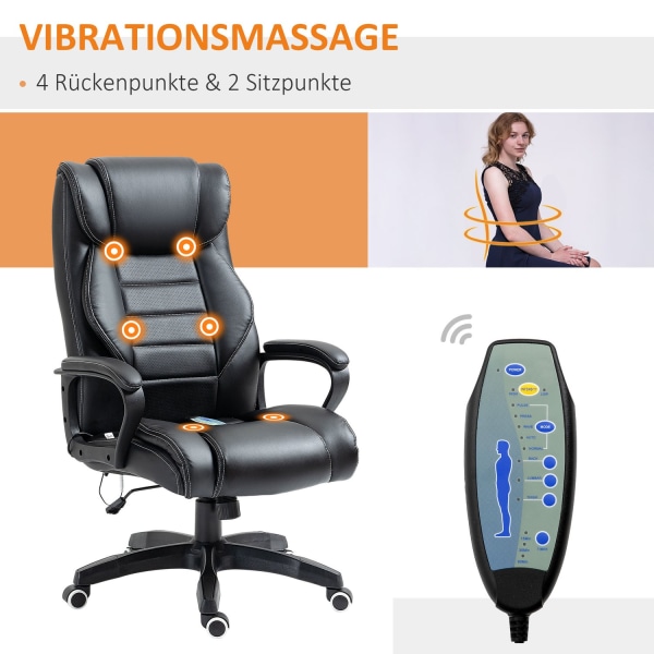 Massagestol Drejestol Højdejusterbar Ergonomisk Gaming Stol Computerstol 6 Vibrationspunkter Hør Føles Justerbar Sort