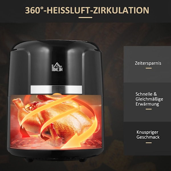 Varmluftsfritös 4L Airfryer med 12 program, 60 min timer, non-stick belagd korg, 1300W fritös utan olja, med överhettningsskydd, LED-pekskärm, svart