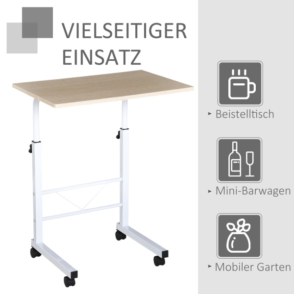 Sidebord Højdejusterbart Sofabord Mobilt Ende Skrivebord Hjul Br