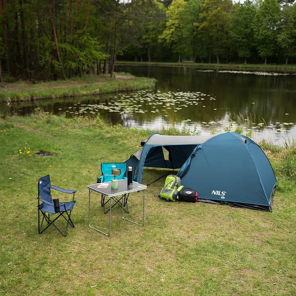 Campingtält, blå-grå, 2-personer, lätt
