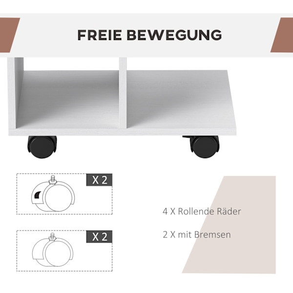 C Shape Sidebord Sofabord med Hjul Sofabord Transportabelt Sofabord til Små Flader 45 x 35 x 58 cm Hvid