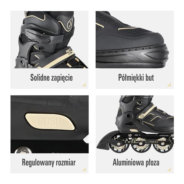 Rullaluistimet, musta-beige, koko M