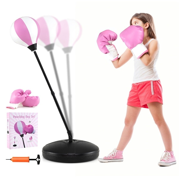 81-123,5cm höjdjusterbar stansboll inkl boxningshandskar & handpump barnboxningsset rosa