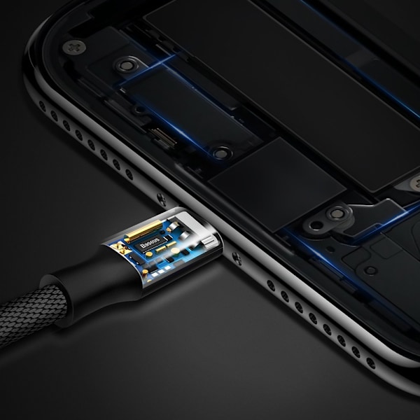 Tyg flätad kabel USB - iPhone Lightning 1,8m - svart