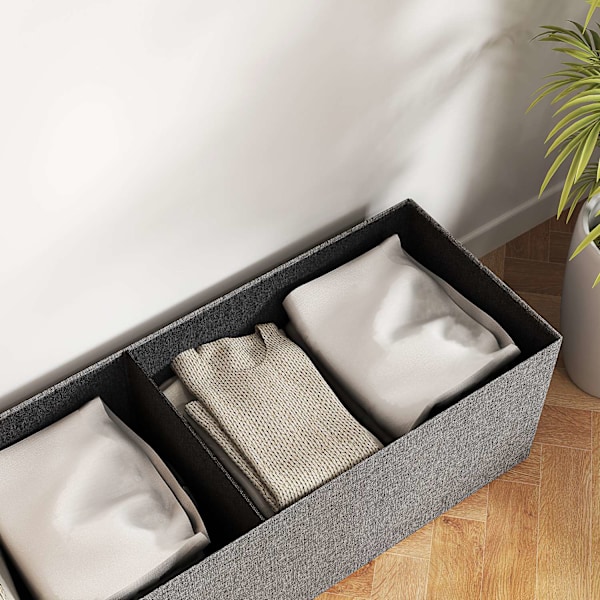 Bænk med opbevaringsplads, foldbar polstret bænk med separate beholdere, sengebænk med linnedlook, sædekiste til entre, soveværelse, stue, 110 x 38 x