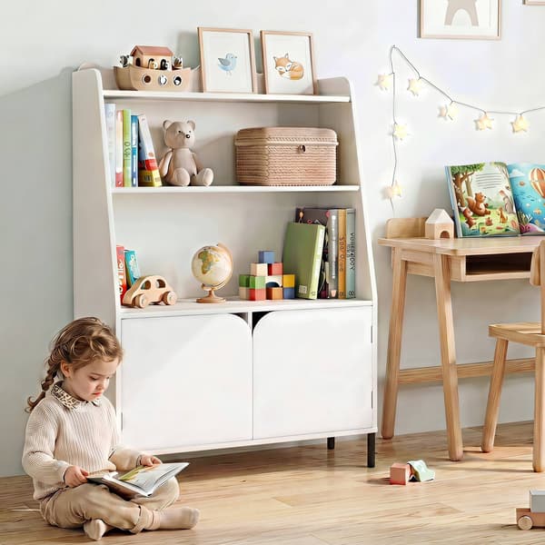 Montessori træbørnehylde, hvid, 3 rum