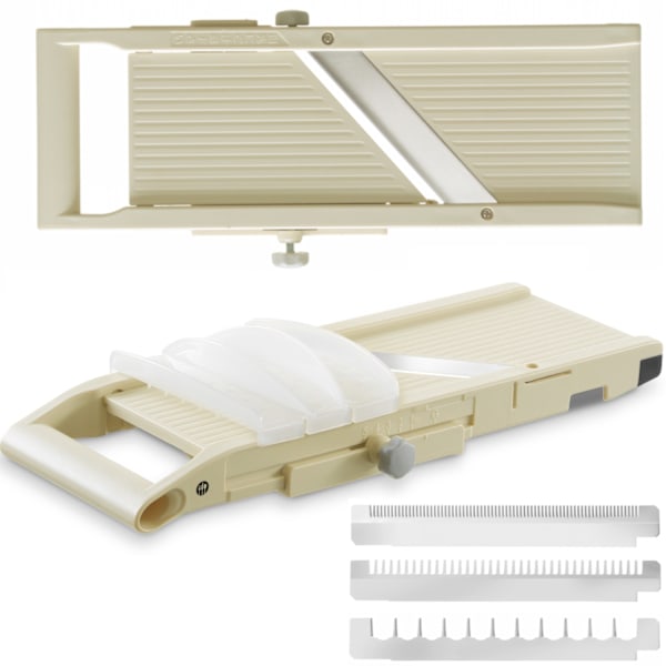 Japanilainen mandoliinileikkuri tankojen viipalointiin, 3 vaihdettavaa Shogun-terää 380 x 158 mm