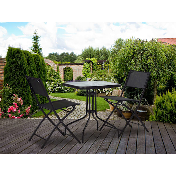 Havebord 80x80 cm, til terrasse, have, balkon, hærdet glas, paraplyhul, MultiGarden