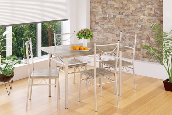 Spisebord og 4 stole, egetræsfinish, moderne design
