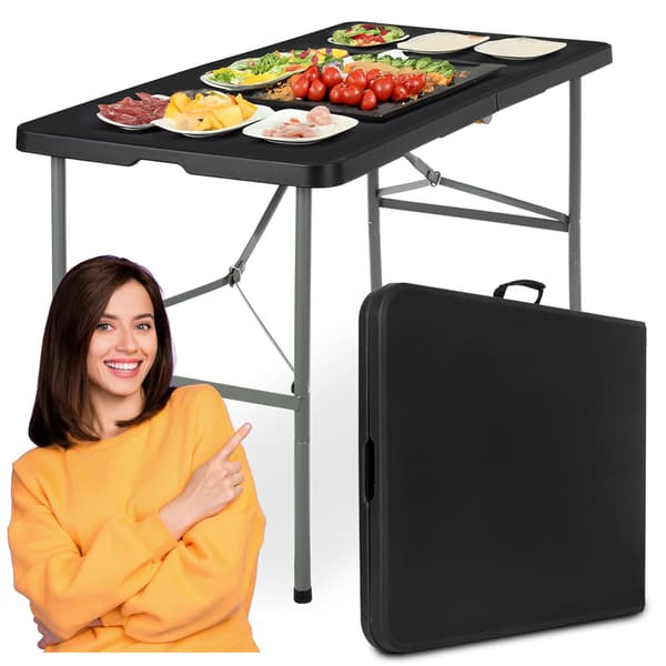 Sammenklappeligt cateringbord, sort, 122 cm, HDPE-plade