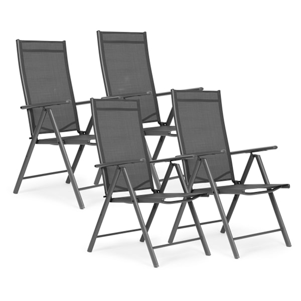 Set med 4 hopfällbara trädgårdsstolar, stål, justerbart ryggstöd, grå, MultiGarden