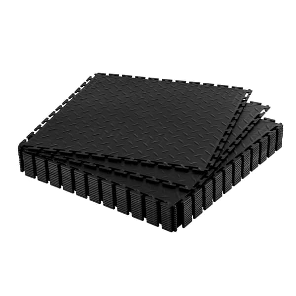 Sammanfogade garagegolvplattor, 16-pack PVC, halksäkra, svarta