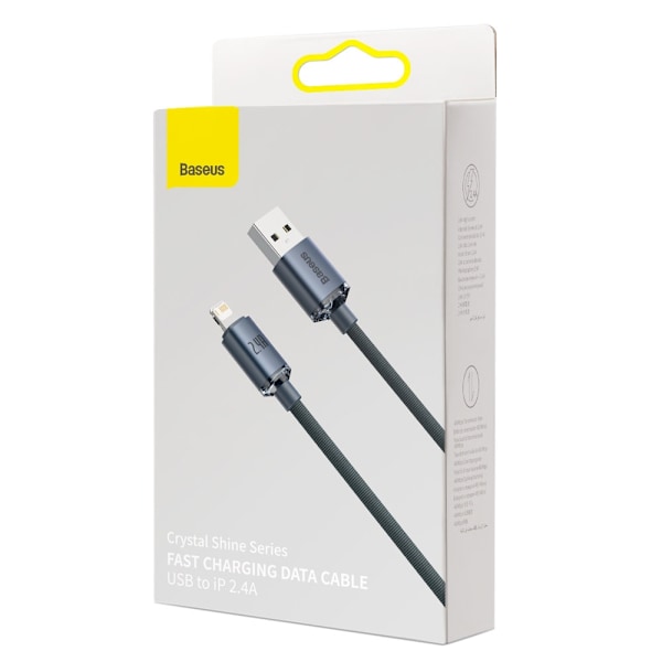 Kaapeli nopeaan lataukseen ja tiedonsiirtoon USB Iphone Lightning 2.4A 1.2m musta