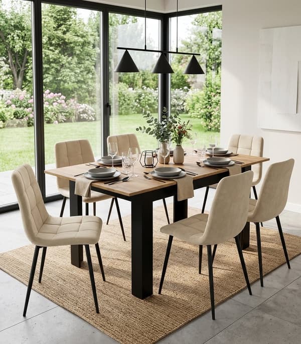 Udtrækkeligt spisebord, 120-160 cm, egetræsfinish