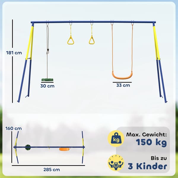 3-i-1-gunga för barn, stålram, 150 kg kapacitet
