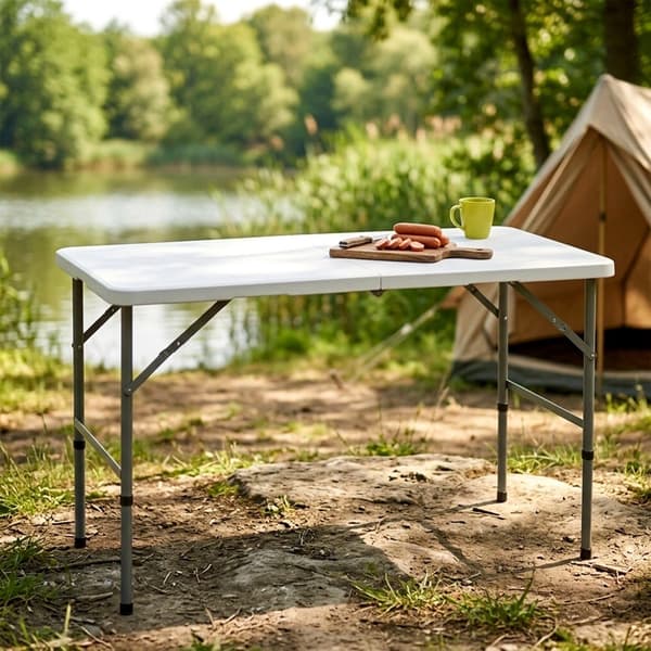 Hopfällbart cateringbord, justerbar höjd, vitt, 120x60 cm