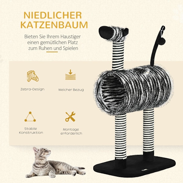 Raaputustolppa Cat Tree Zebra Design Kiipeilytunneli Juuttitolppa Musta + Valkoinen 93Cm