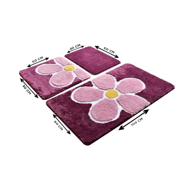 Akryl Badmatta Set (3 delar) Blomma - Lila