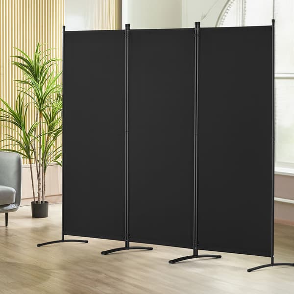 3-panels foldbar rumdeler, sort stofskærm