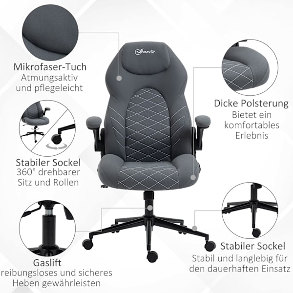 Kontorsstol, Ergonomisk Skrivbordsstol, Datorstol Med Vippfunktion, Justerbara Armstöd, Snurrstol Med Mjuk Dyna