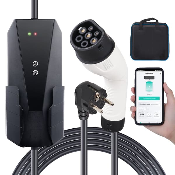 Bärbar elbilsladdare typ 2, 16A 3,7kW, 8,6m kabel