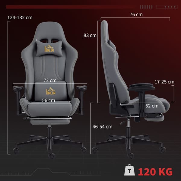 Ergonomisk gamingstol, 3D-armlæn, justerbar, grå