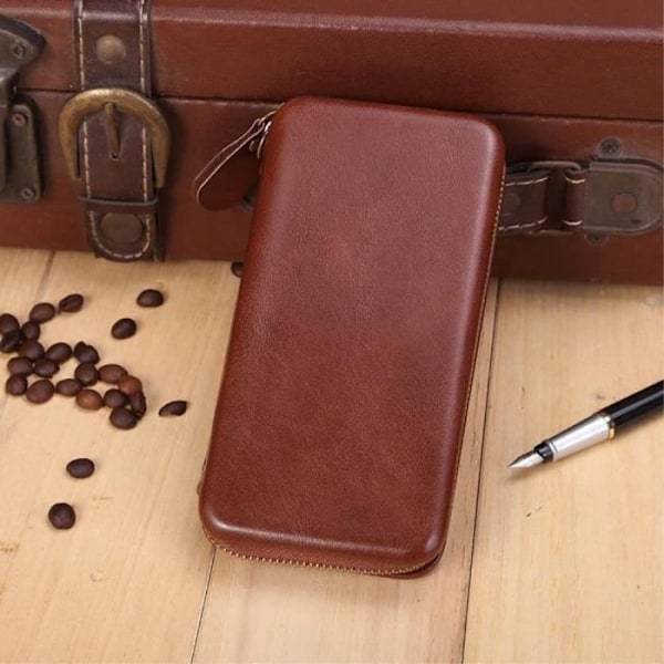 Executive Wallet Case Cover med magnetisk vedhæftning og lynlås lukning til => NUU MOBILE X5 > Kaffe