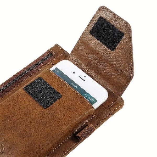 Vertikal bältesficka för smartphone &amp; invändig ficka med dragkedja för AUDIOLINE POWERTEL M5010 &gt; Brun