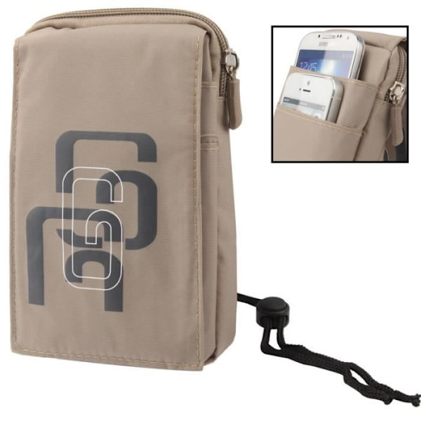 Multifunktionell Fodral - SAMSUNG - Universell - Nylon - Beige - Fickor med Karbinhake BEIGE (16 x 9,5 cm)