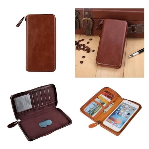 Executive Wallet Case med magnetisk vedhæftning og lynlås lukning til => MOTOROLA MB865 > Kaffe