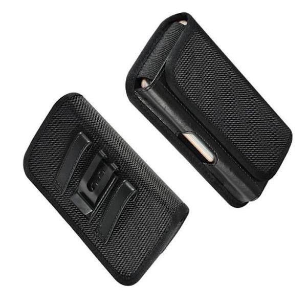 Metallic Horizontal Clip Belt Holster Case with Textile and Leather Card Holder for TECNO Camon 16s (2020) > Black sort