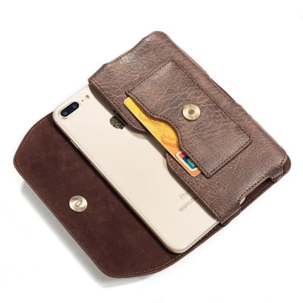 Nytt Design Horisontell Läderbälte med Hörlursfack för I-MOBILE I-STYLE Q2 DUO > Brun kastanj jag