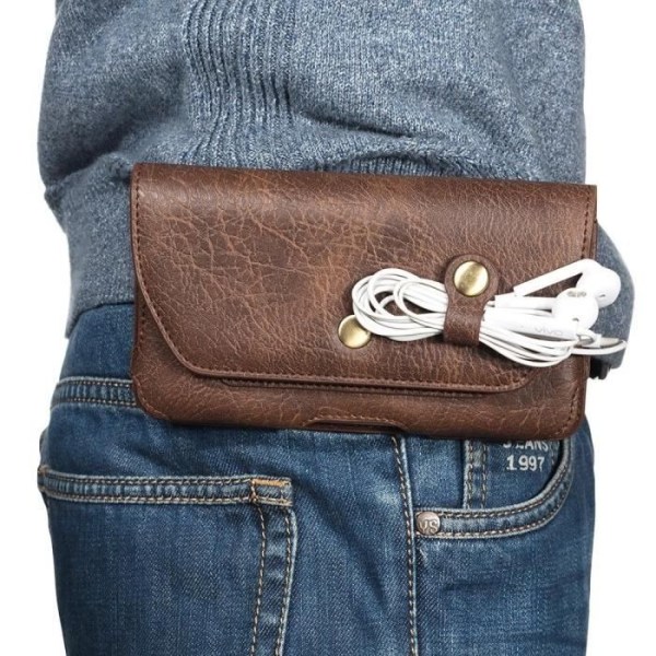 Ny design horisontell bälteclip i läder med hörlursfodral för FLY IQ4504 EVO ENERGY 5 > Brun kastanj jag