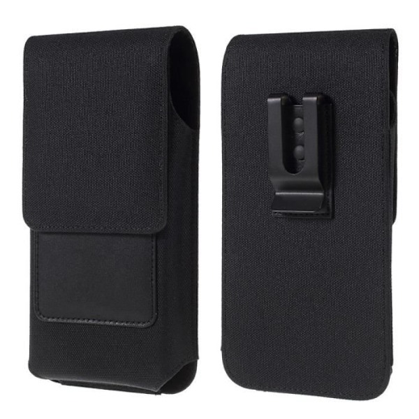 Lodret etui Cover Metal Clip Bælte Clip i tekstil og læder med kortholder til Micromax X342 > Sort sort