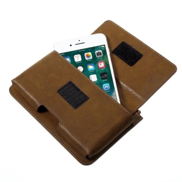 Horisontellt bälteshölster med smartphoneficka och invändig ficka för Asper AS-401L Assistant (2019) &gt; Brun