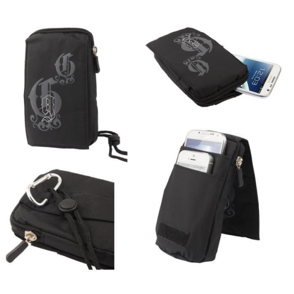 Universell flerfunktionsfodral Flera dragkedjeförsedda fack och en karbinhake för => SAMSUNG GALAXY CORE MAX > Svart (16 x 9,5 cm)